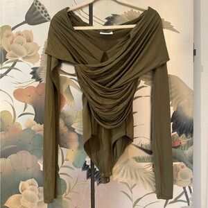 Paris Georgia Olive Green Draped Bodysuit